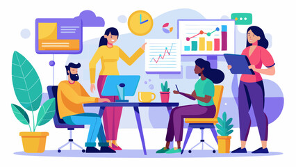 Team collaboration at the office with data analysis