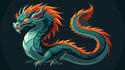 Illustration of a teal dragon with orange accents curled
