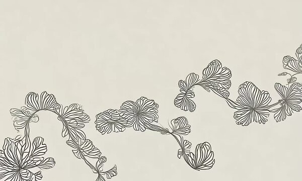 Flowers with Black Outline On Cream Background