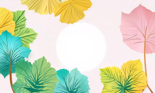 Bright green, yellow and blue leaves sway gently in the breeze on a sunny day.
