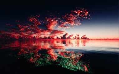 Obraz premium Fiery sunset reflecting on a tranquil sea