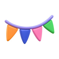 colorful bunting flags 3d render icon isolated on transparent background cutout