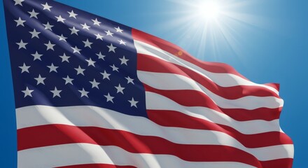 Waving American Flag Under Blue Sky 8K Ultra HD