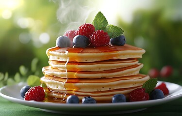 pancakes with berries and blueberries