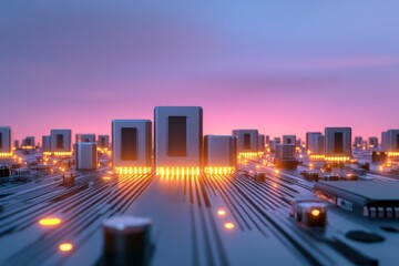 Fototapeta premium Futuristic cityscape of circuit board technology