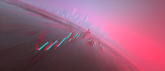 Futuristic cityscape with data streams