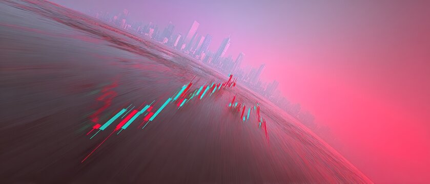 Futuristic cityscape with data streams