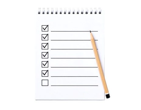 Checklist completion with pencil on white