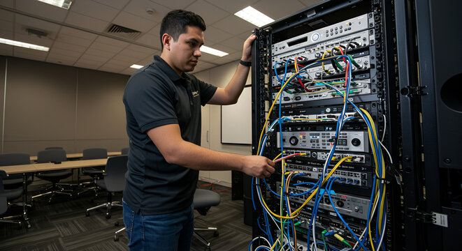 IT Technician Working on Server Rack