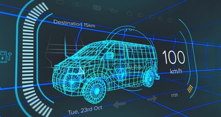 Auto mode starting wireframe van shifting through Electric Hybrid and visualizing powertrain modes - Powered by Adobe