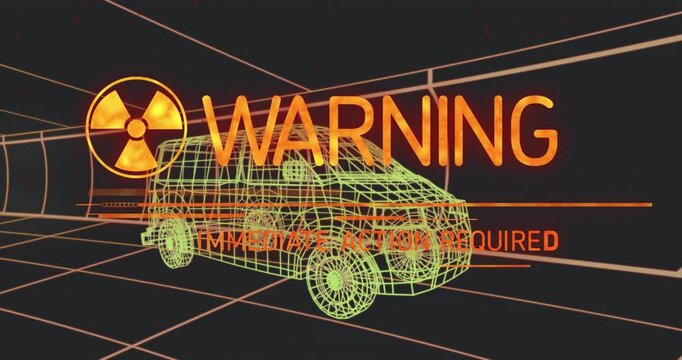 Grid tunnel forming centering van hazard symbol hovering warning overlays pulsing requesting action