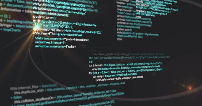 flare brightening initiating code columns fading sliding elliptical trails revealing code logic