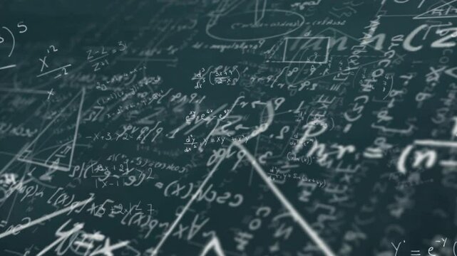 Camera panning triggers chalkboard notations fading and revealing formulas for math progression - Powered by Adobe