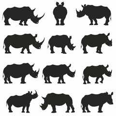 Rhino silhouette vector , black silhouettes isolated on white background