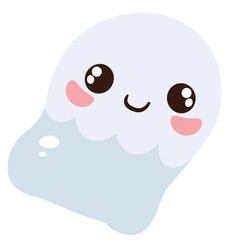 Soft blue ghost with a smiling kawaii face. A friendly and fun character for Halloween, kids’ stories, or adorable cartoon illustrations.