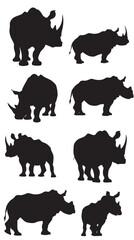 Rhino silhouette vector , black silhouettes isolated on white background