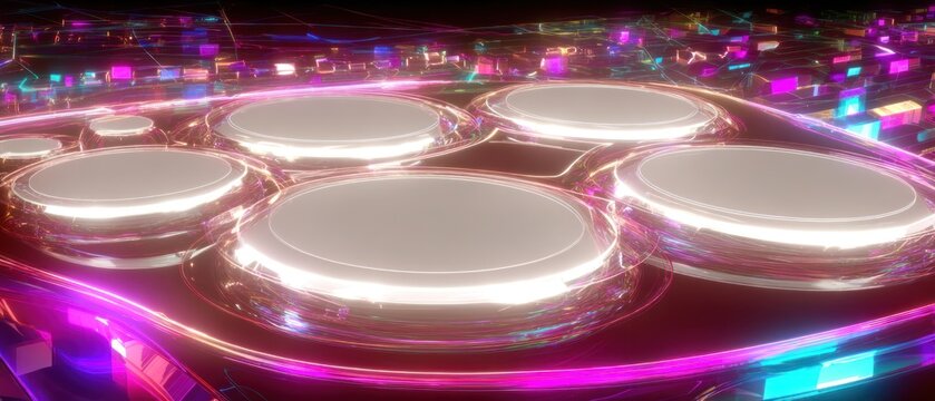 Futuristic drum set with vibrant lighting