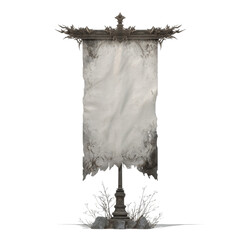 Tattered Medieval Banner on Ornate Pole, Blank for Your Design