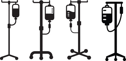 Medical IV Stands with Fluid Bags Silhouette