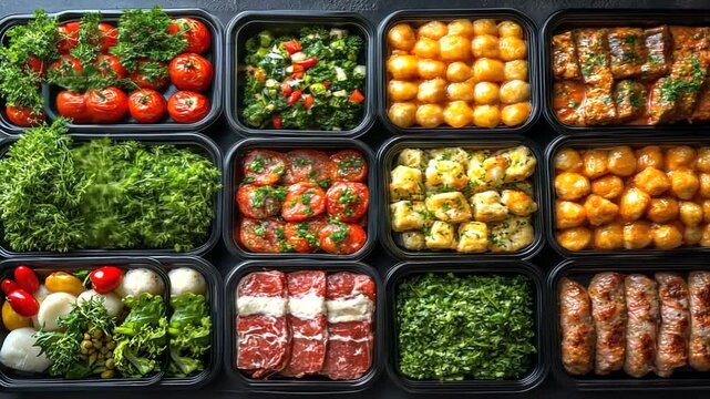 Diverse Assortment of Healthy Meal Prep Containers with Fresh Ingredients and Balanced Nutrients