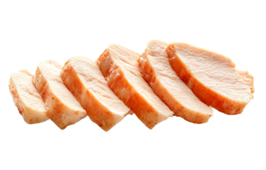 Sliced grilled chicken breast fillet, isolated on transparent background, close-up view, healthy food, protein rich, dietary, nutritious meal, cooking ingredient, restaurant food