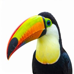 Closeup of a Colorful Toucan Against White Background