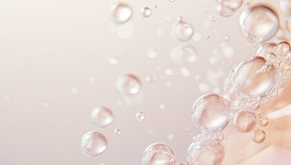 Bubbles Floating in Pink Background with Soft Light and Reflections