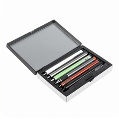 Assorted Drawing Pencils and Pens in a Metal Case