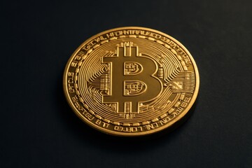 Golden Bitcoin Coin on Dark Background