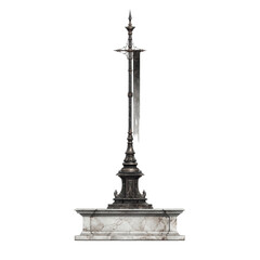 Naklejka premium Ornate Medieval Banner Pole with Tattered Banner on Marble Base - 3D Render
