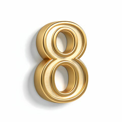 Metallic Gold Number Eight Illustration Isolated on a Transparent Background for Stylish Number Graphics
