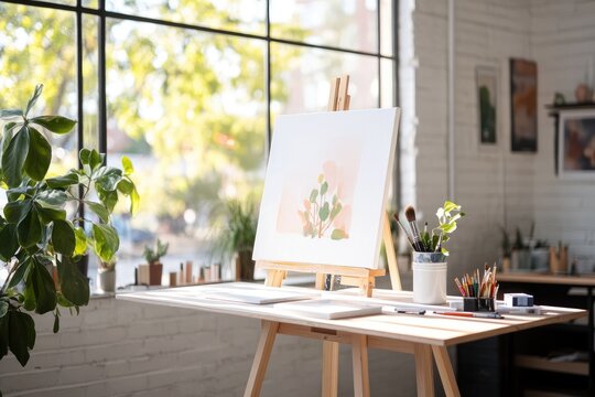 Artistic studio interior with painting