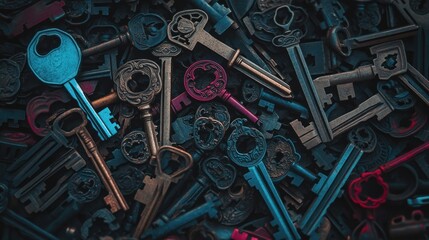 Antique keys jumbled together