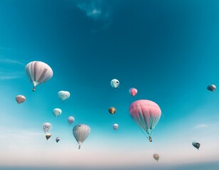 balloons floating in clear blue sky, minimal 