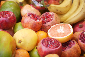 Colorful assortment of fresh fruits at a market display