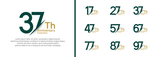 set of anniversary logo style with slash. vector design green and brown color for celebration