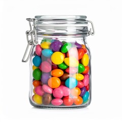 Colorful Candies in Glass Jar on White Background