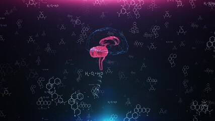 Digital Brain with Chemical Formulas and Equations Floating in Dark Space - Powered by Adobe