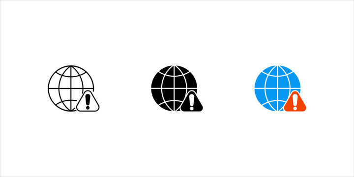 set globe earth with internet warning icons, symbols, signs, vectors, black and white design, simple illustration collection