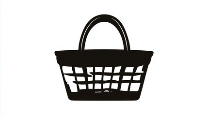 Fototapeta premium Empty Picnic Basket Silhouette Vector, Minimal Flat Picnic Basket Icon, Black Picnic Basket Sketch on White, Modern Vector Basket for Branding and Design