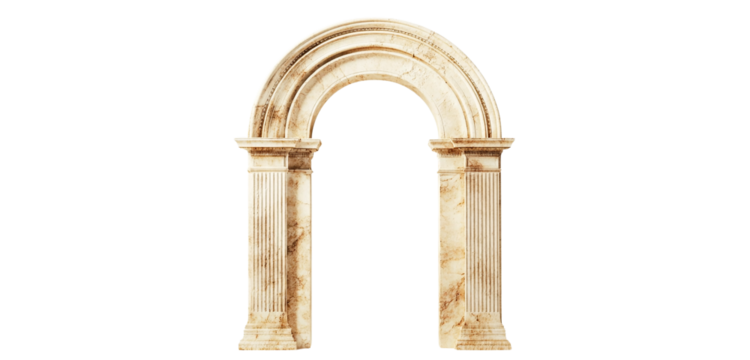 Elegant beige marble archway with fluted columns, isolated on transparent background, perfect for architectural design projects and interior decoration.