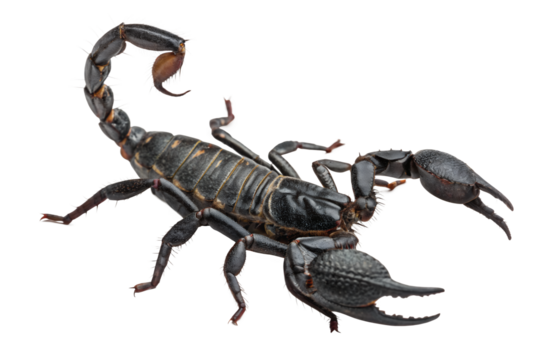 scorpion with claws and segmented tail on transparent background PNG