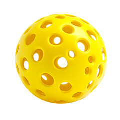 Bright Yellow Plastic Wiffle Ball with Multiple Round Holes Isolated on Black Background