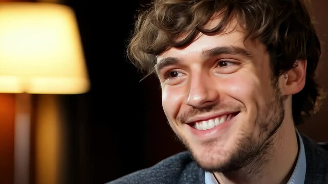 Friendly Young Man Smiling and Laughing Close-up