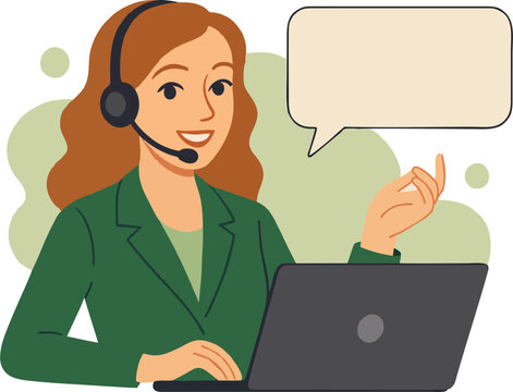 Smiling customer service agent helps from her computer