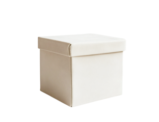 Off-white square cardboard gift box with a lid, isolated on transparent background, perfect for product packaging mockups and design projects.