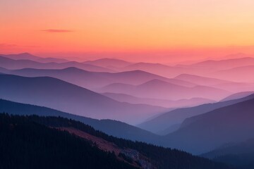 Fototapeta premium a beautiful sunset over rolling mountain ranges.