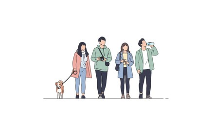 Fototapeta premium Minimalist Illustration of Tourists and Dog