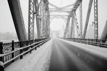 snowy bridge road in winter.