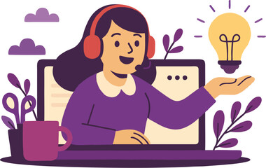 Virtual assistant presenting bright idea online